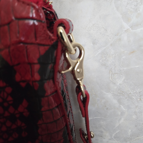 Brahmin Red and Black Croc-Embossed Shoulder Bag - Picture 11 of 14